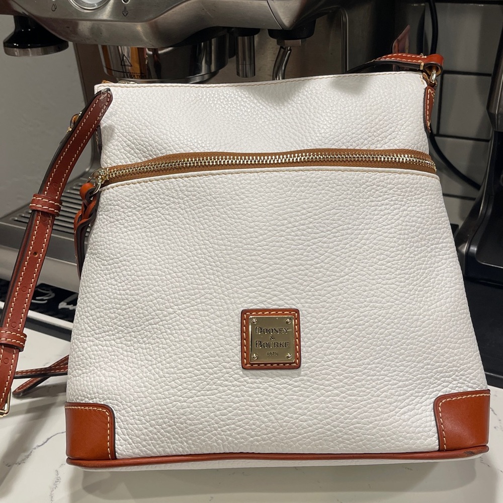 Dooney & Bourke White/Tan Pebble Leather Crossbody - Picture 2 of 13